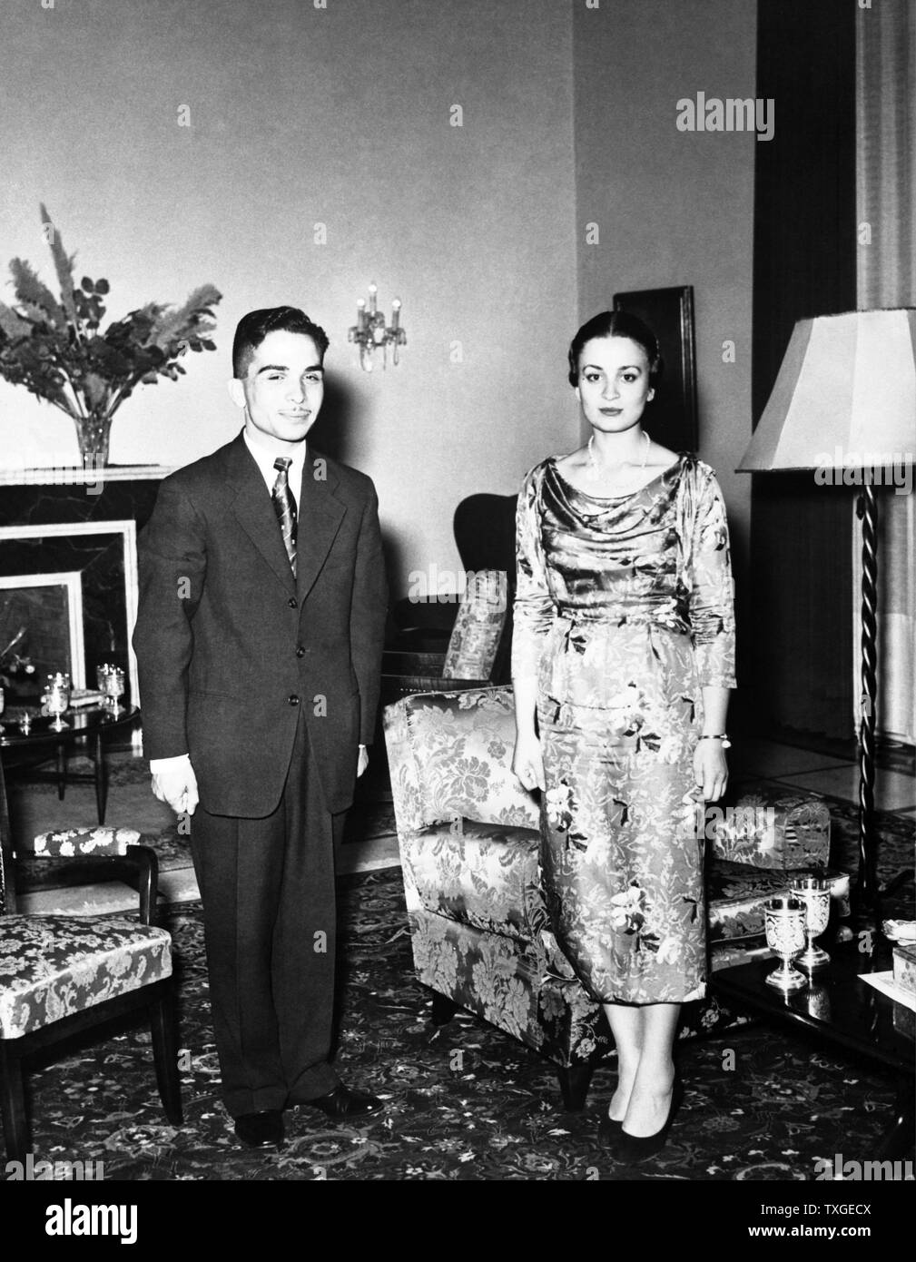 Vor der Hochzeitsfoto von König Hussein von Jordanien und Prinzessin Dina Bint ' Abdul-Hamid. Datiert 1955 Stockfoto