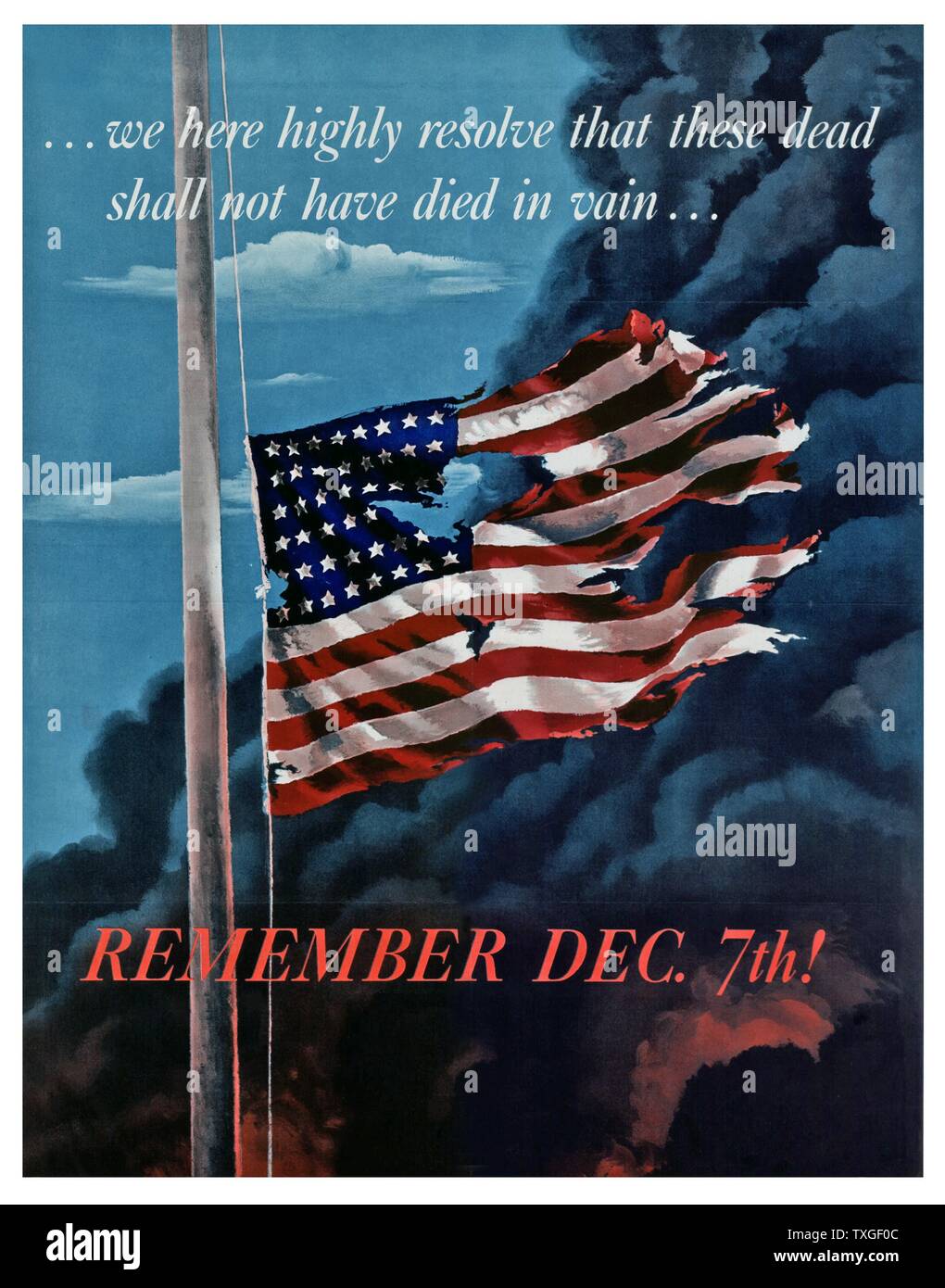 Patriotische Propagandaplakat als Reaktion auf den japanischen Angriff auf Pearl Harbour, Weltkrieg zwei 1941 Stockfoto