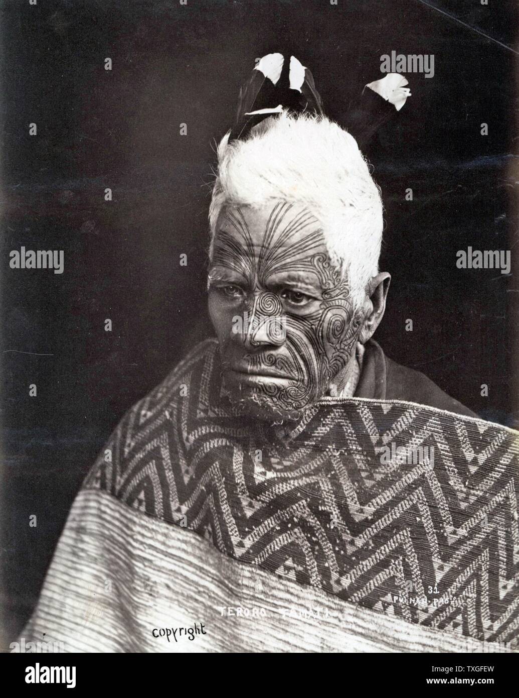 Teroro Tamati, New Zealand Maori Chief mit Gesichts-tattoos 1880 Stockfoto