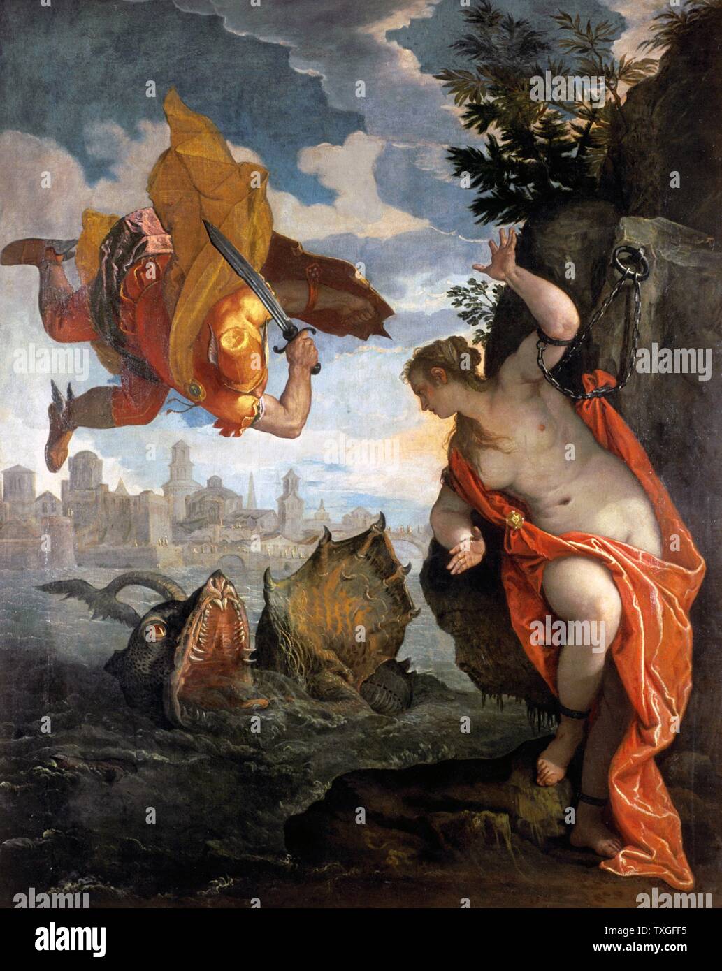 Perseus und Andromeda, Öl auf Leinwand von Paolo Veronese, 1584 Stockfoto