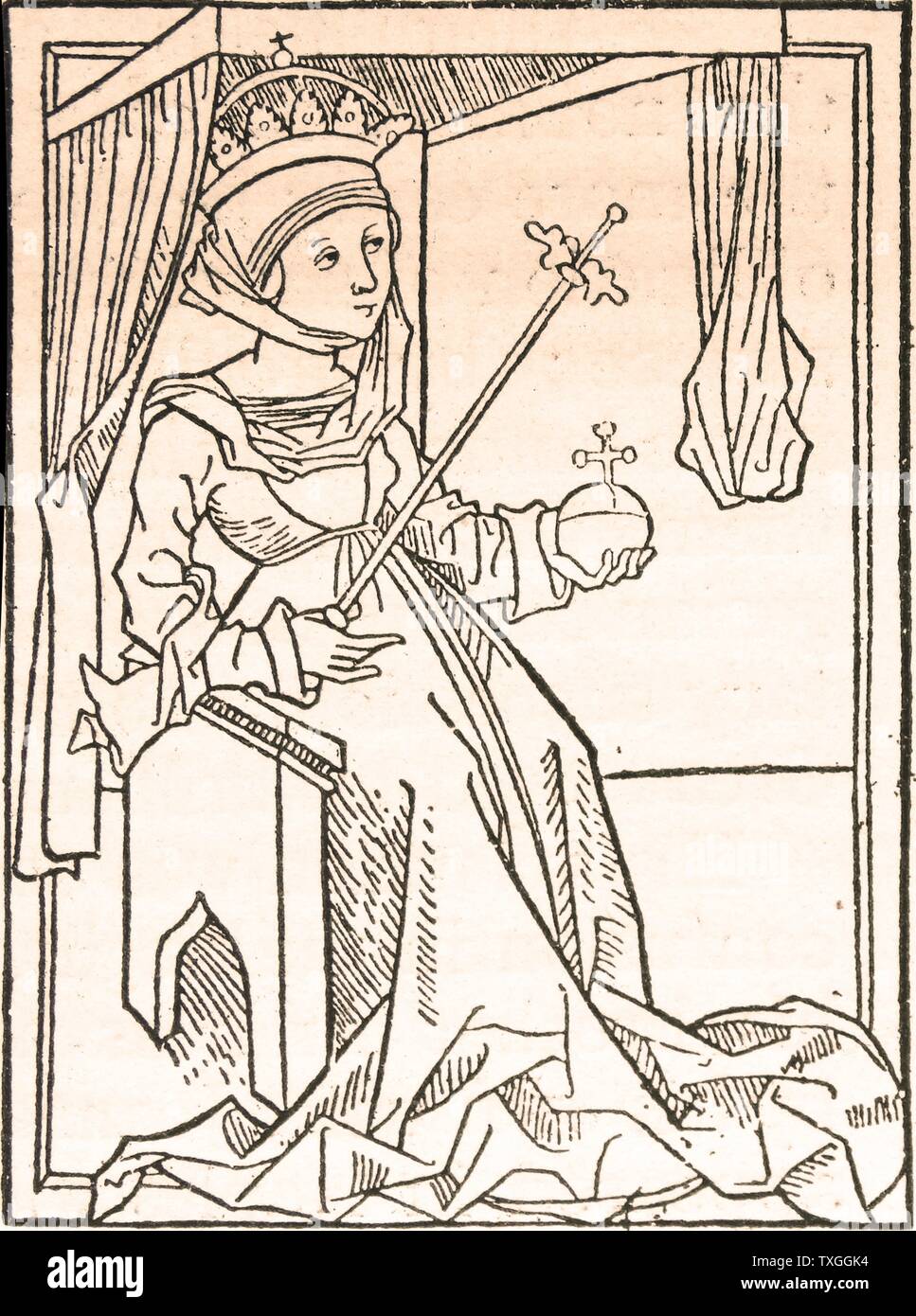 Königin Maria. Entnommen aus einem Holzschnitt, der Maria und ihr Mann Sigismund von Luxemburg darstellt. Sigismund war auch deutscher Kaiser und wurde Regent Ungarns im Jahre 1387. Stockfoto