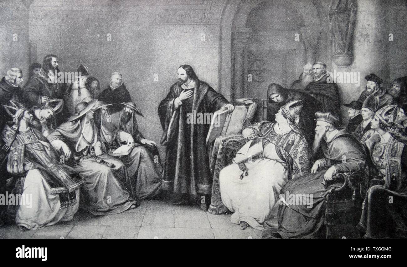 John Huss den großen böhmischen Reformator vor dem Konzil von Konstanz, die ihn zum Tode verurteilt. Stockfoto