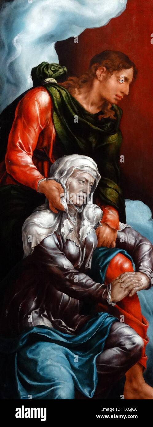 Gemälde mit dem Titel "The Donor und Saint Mary Magdalene" von Maarten van Heemskerck (1498-1574) ein niederländischer Portrait- und religiösen Maler. Datiert aus dem 16. Jahrhundert Stockfoto