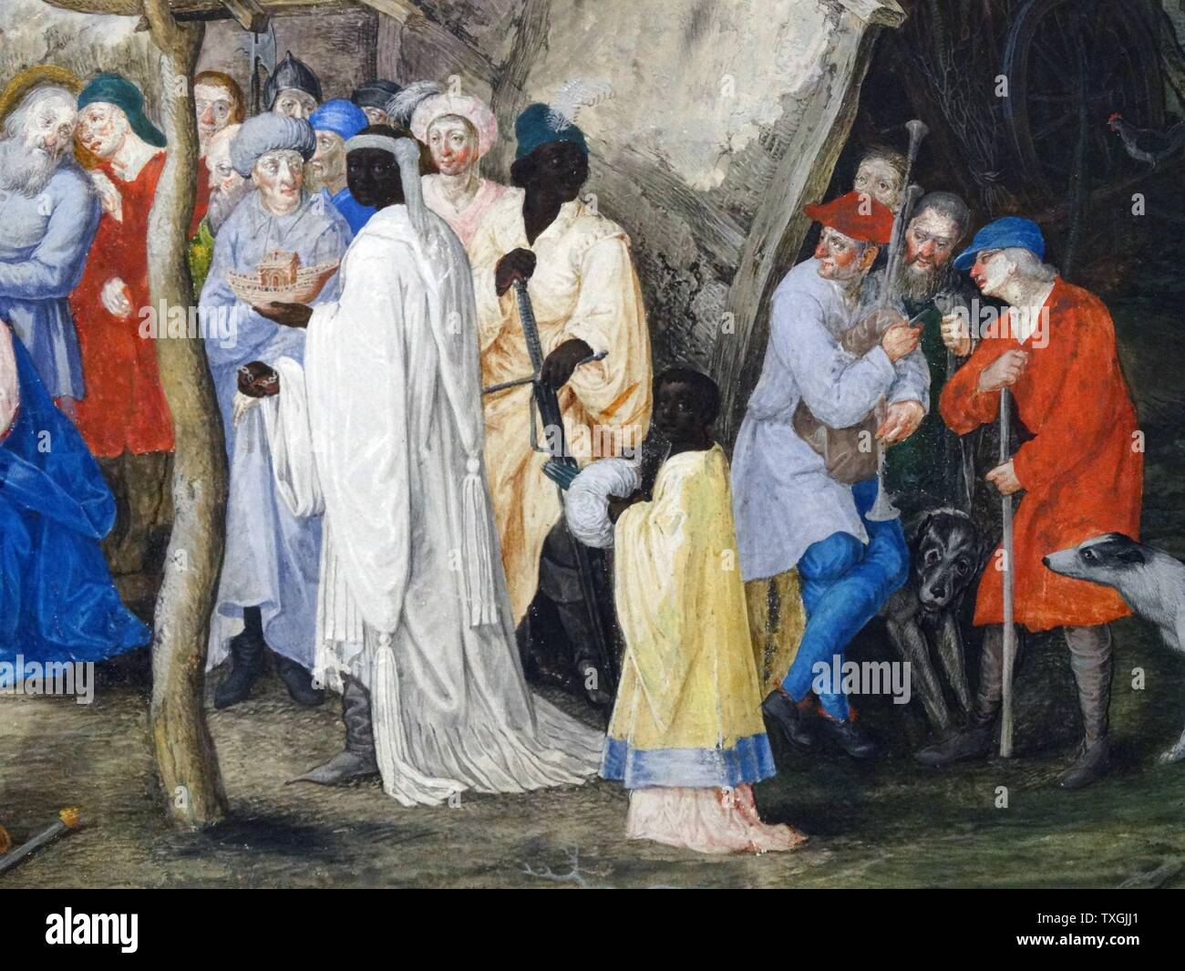 Gemälde mit dem Titel "Die Anbetung der Könige" von Pieter Bruegel der ältere (1525-1569) ein niederländischer Renaissance-Maler und Grafiker aus Brabant. Datiert aus dem 16. Jahrhundert Stockfoto