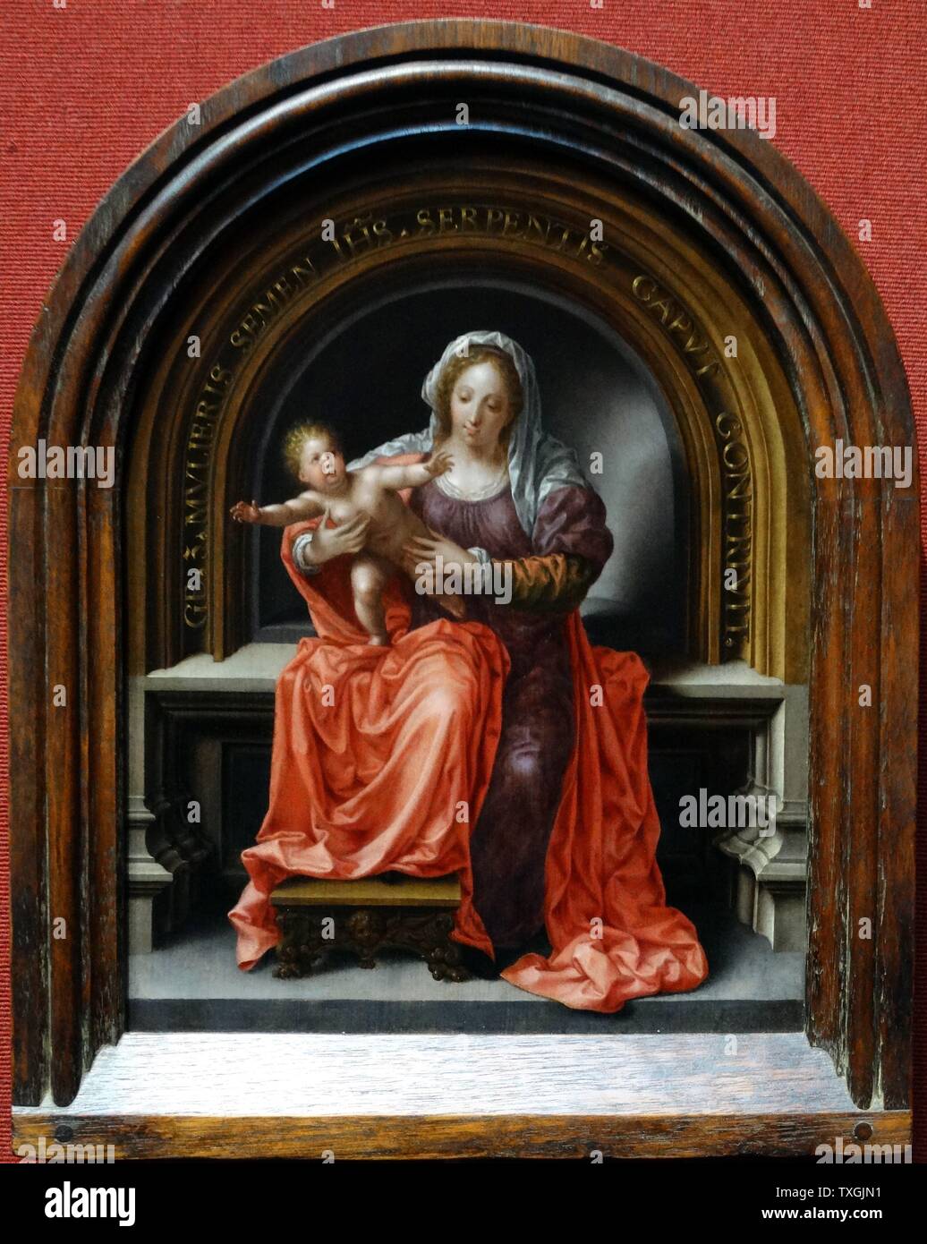 Gemälde mit dem Titel "Die Jungfrau und Kind" von Jan Gossaert (1478-1532), ein französischer Maler und Mitglied der Gilde des Heiligen Lukas. Datiert aus dem 16. Jahrhundert Stockfoto