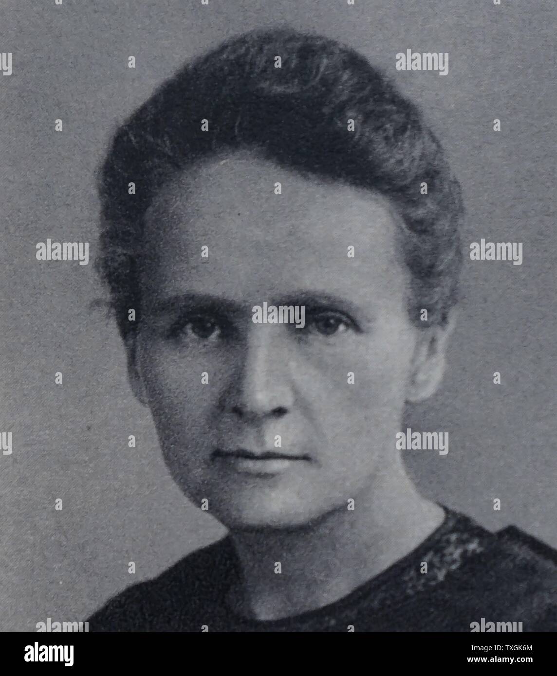 Fotodruck von Marie Curie (1867-1934), polnische und eingebürgert Französisch Physiker und Chemiker, wegweisende durchgeführt auf Radioaktivität Forschung. Vom 20. Jahrhundert Stockfoto