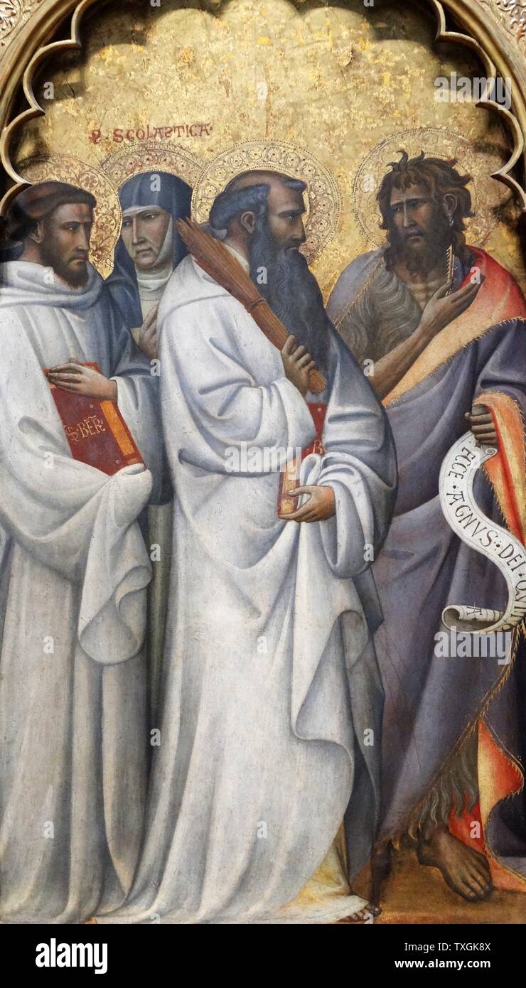 Die Himmelfahrt des Hl. Johannes der Evangelist mit Heiligen von Giovanni dal Ponte (1385-1437), ein italienischer Maler der spätgotischen Periode. (Detail) Vom 15. Jahrhundert Stockfoto