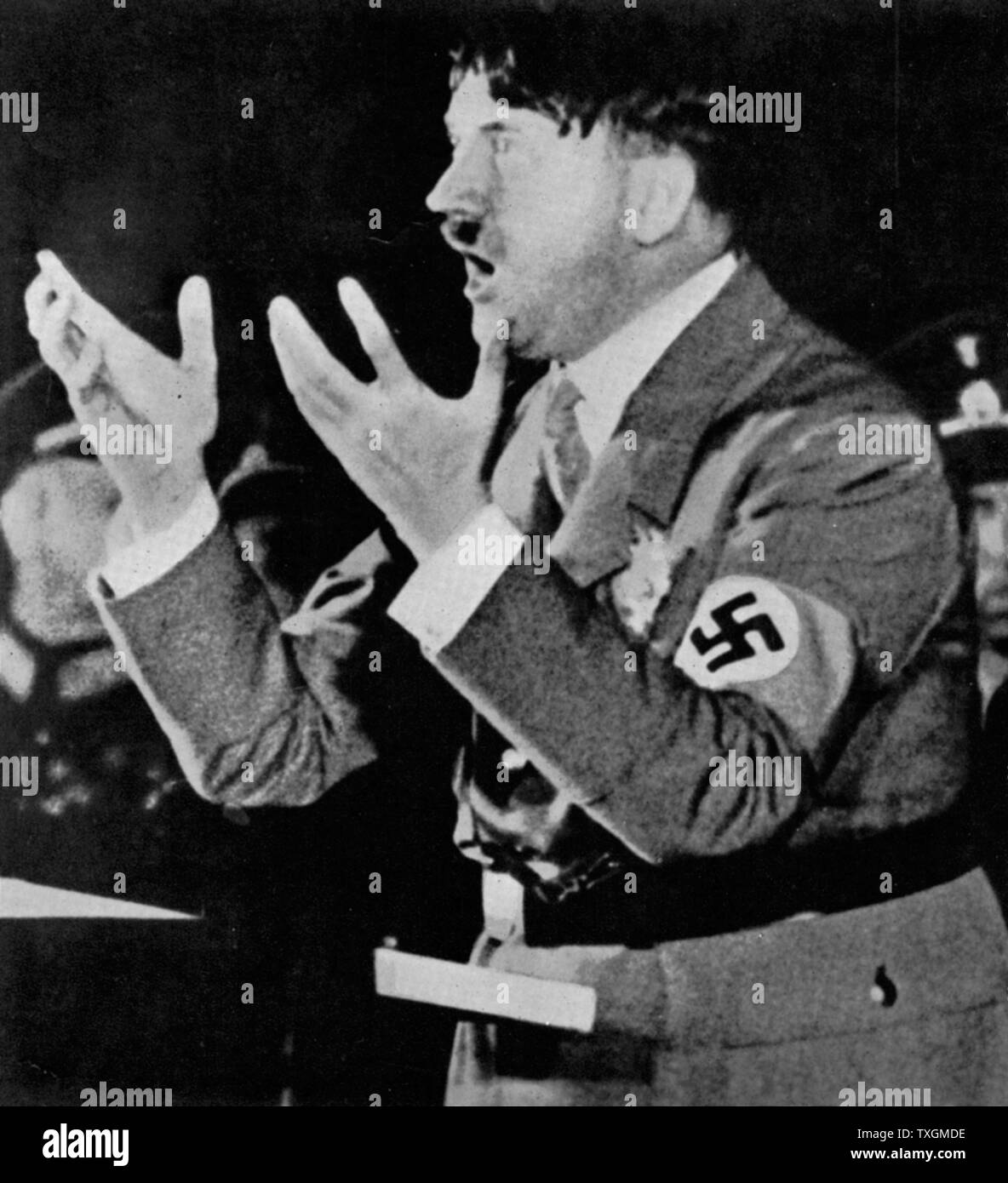 Adolph Hitler Adressierung an eine Kundgebung der Nsdap in München Stockfoto