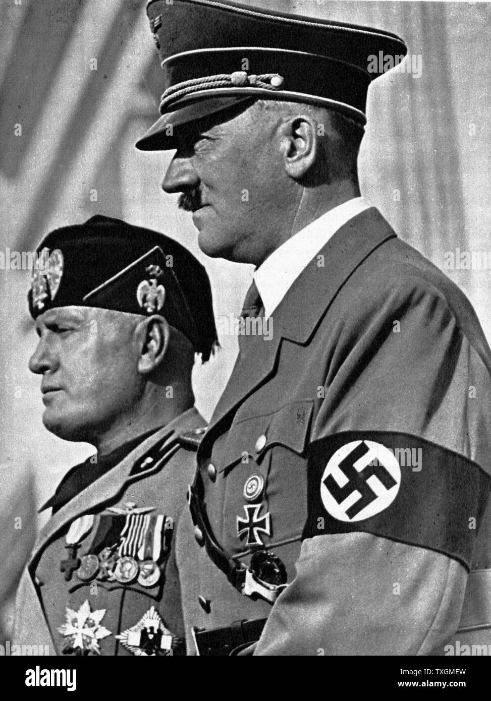Adolf Hitler (1889-1945) und Benito Mussolini (1883-1945), Deutschen und Italienischen faschistischen Diktatoren Stockfoto