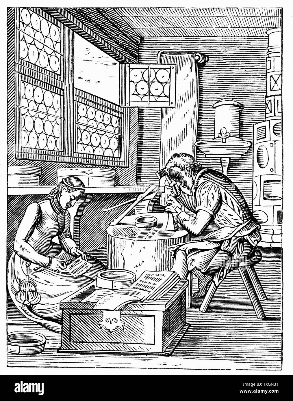 Der Verschluss Teekocher Werkstatt. Aus dem 16. Jahrhundert Holzschnitt von Jost Amman Stockfoto
