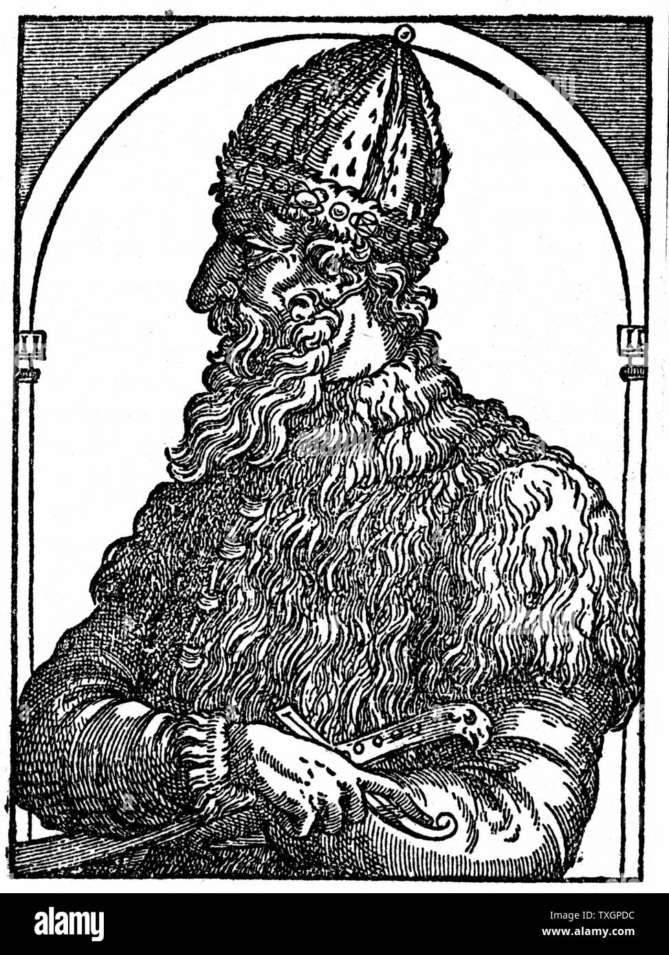 Ivan IV (Ivan der Schreckliche) 1530-1584. Zar von Russland von 1533. Holzschnitt aus dem 16. Jahrhundert Stockfoto