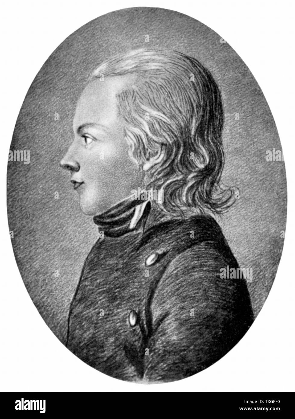 Pseudonymn Novalis (Friedrich von Hardenberg) 1772-1801 Dichter und Schriftsteller der deutschen Romantik. "Prophet der Romantik". Gravur Stockfoto