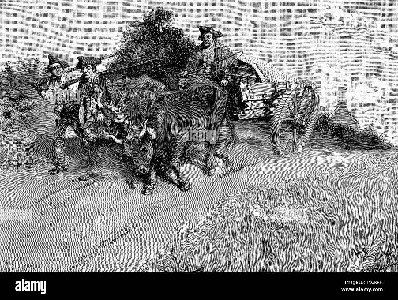 Amerikanischen Unabhängigkeitskrieg. Amerikanische Patrioten, geführt von Major John Sullivan, Durchführung von schießpulver von Fort William und Mary, Portsmouth, um Bunker Hil erfasst: 1775. 1875 Holzstich Stockfoto