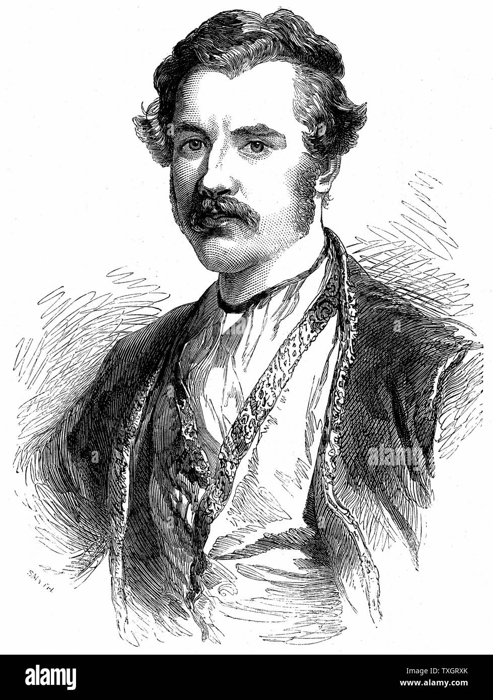 Austen Henry Layard (1817-1894) britische Archäologe, poltician und Diplomat. Ausgegraben Nimrud/Ninive, Irak. 1851 Holzstich London Stockfoto