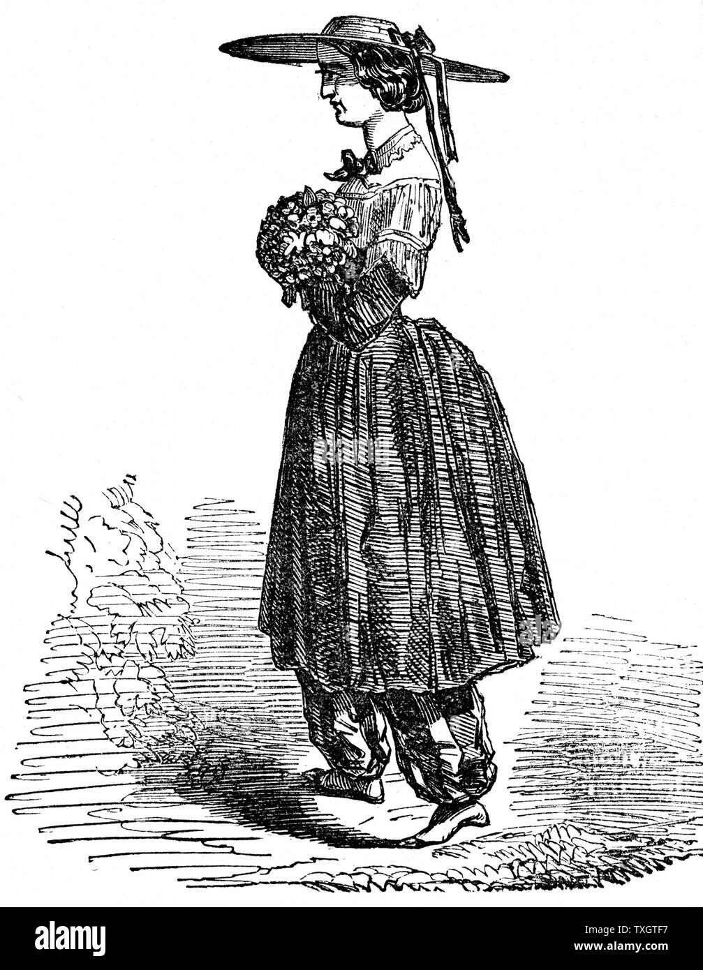 Amelia Bloomer (1818-1894), US-amerikanische Feministin und Meister der Dress reform. Art des Kleides für Frauen sie entwarf und trug, und der Name des Bloomers für Frauen nether Kleidungsstücke. 1869 Holzstich London Stockfoto