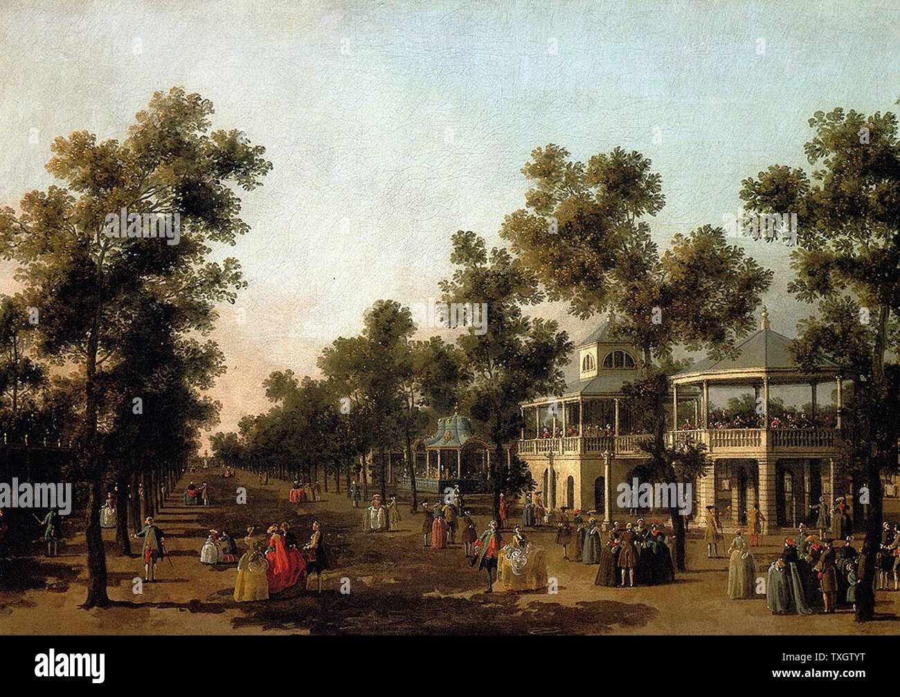 Giovanni Antonio Canal alias Canaletto - Anzeigen Grand Spaziergang Vauxhall Gardens mit orchestr Pavillon Orgel Haus Türkische Stockfoto