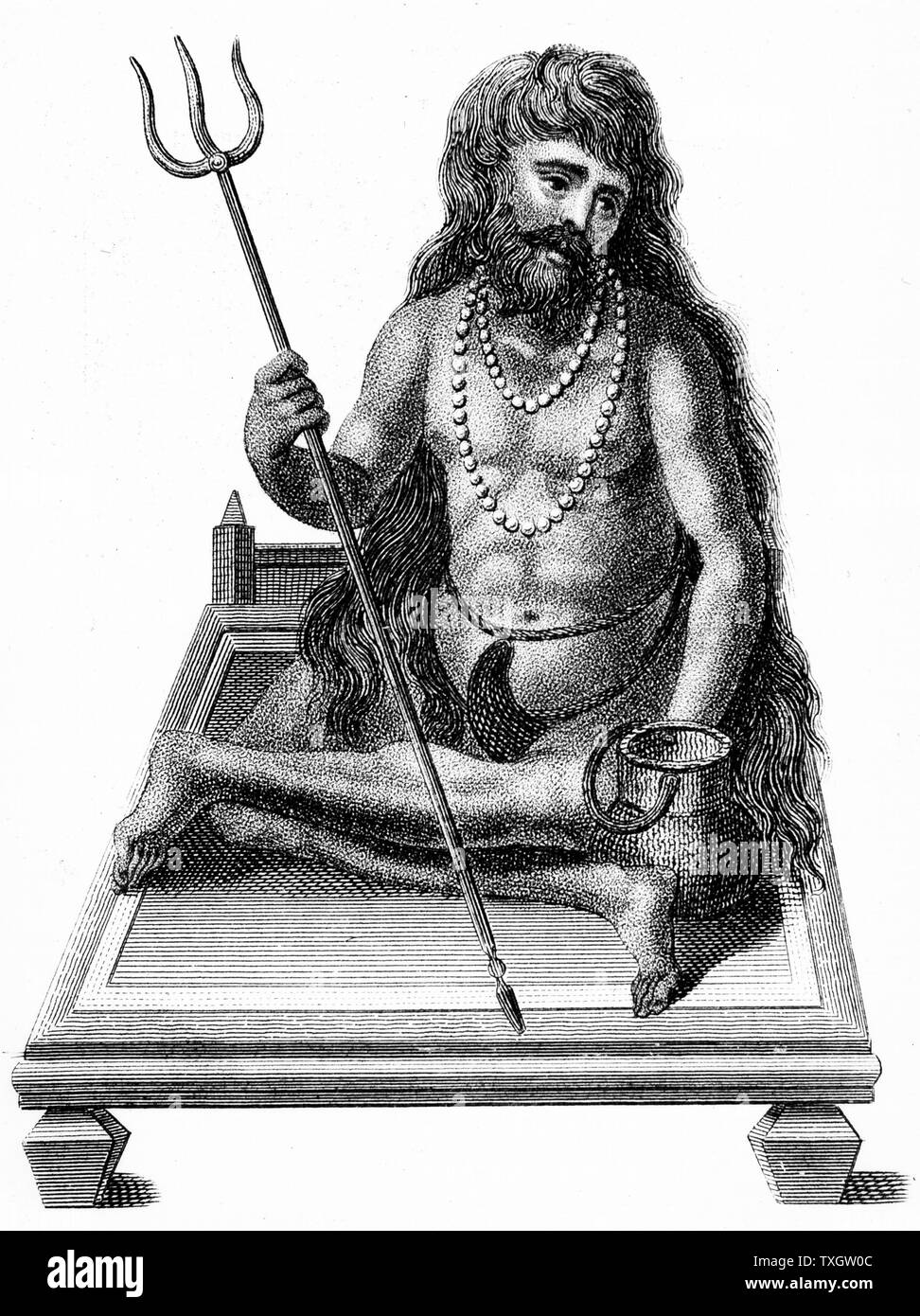 Ein Yogi zu meditieren. Diese hinduistischen Philosophen und heiligen Männer folgen eine alte Tradition, und wurden zu den Griechen als Gymnosophists bekannt. 1811 Gravur London Stockfoto
