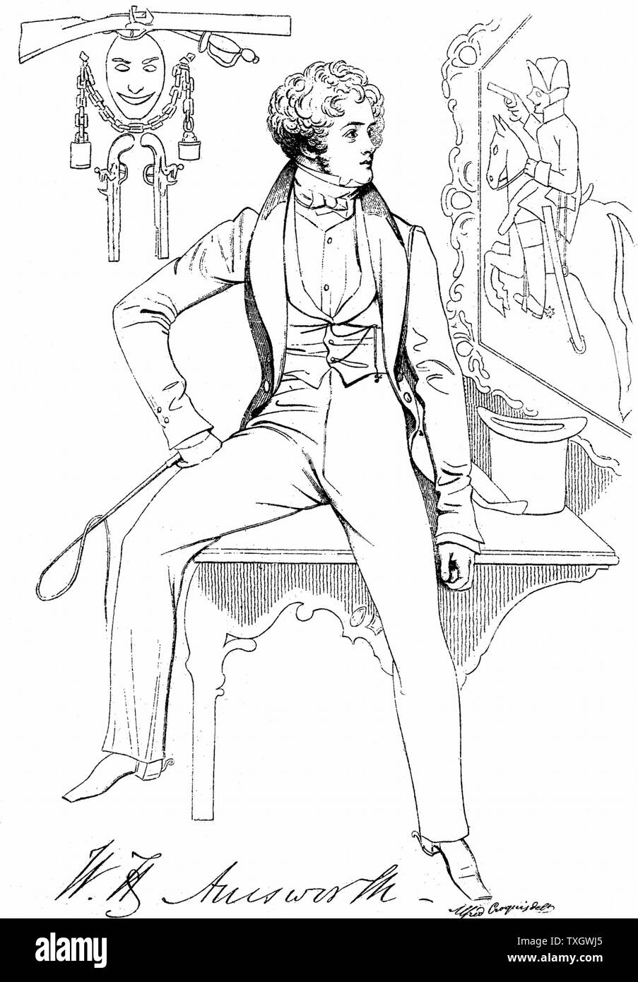 William Harrison Ainsworth (1805-1882) English historical Novelist; die Arbeiten umfassen die "alten St Paul's', 'Der Tower von London", "Windsor Castle" c 1835 Gravur nach Alfred Crowquill (1804-7182) für 'Fraser's Magazine" Stockfoto