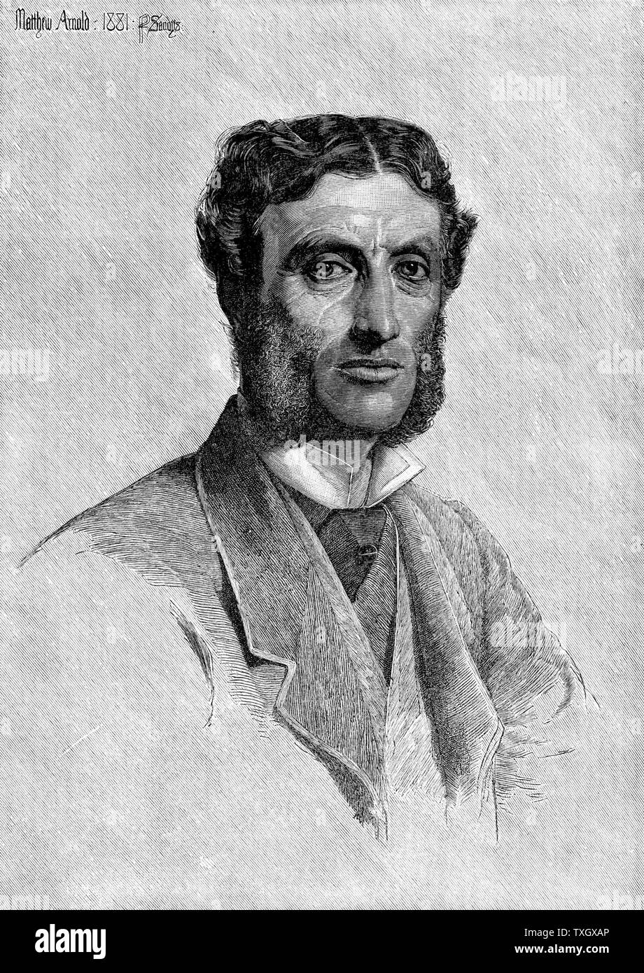 Matthew Arnold (1822-1888), britischer Dichter, Kritiker und Pädagoge. Ältester Sohn von Thomas Arnold, Schulleiter der Rugby School Gravur nach Zeichnung von Anthony Friedrich August Sandys Stockfoto