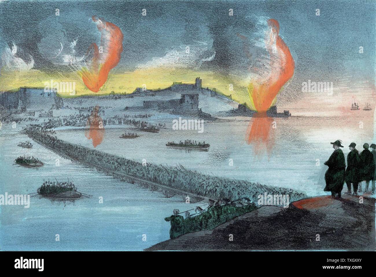 Krimkrieg: Russen, vernichtet so viel wie möglich und versenkt ihre Flotte, ihre Aufgabe im südlichen Teil von Sebastapol für den nördlichen Forts, 8. September 1855 c 1857 Handgefertigte Lithographie Stockfoto
