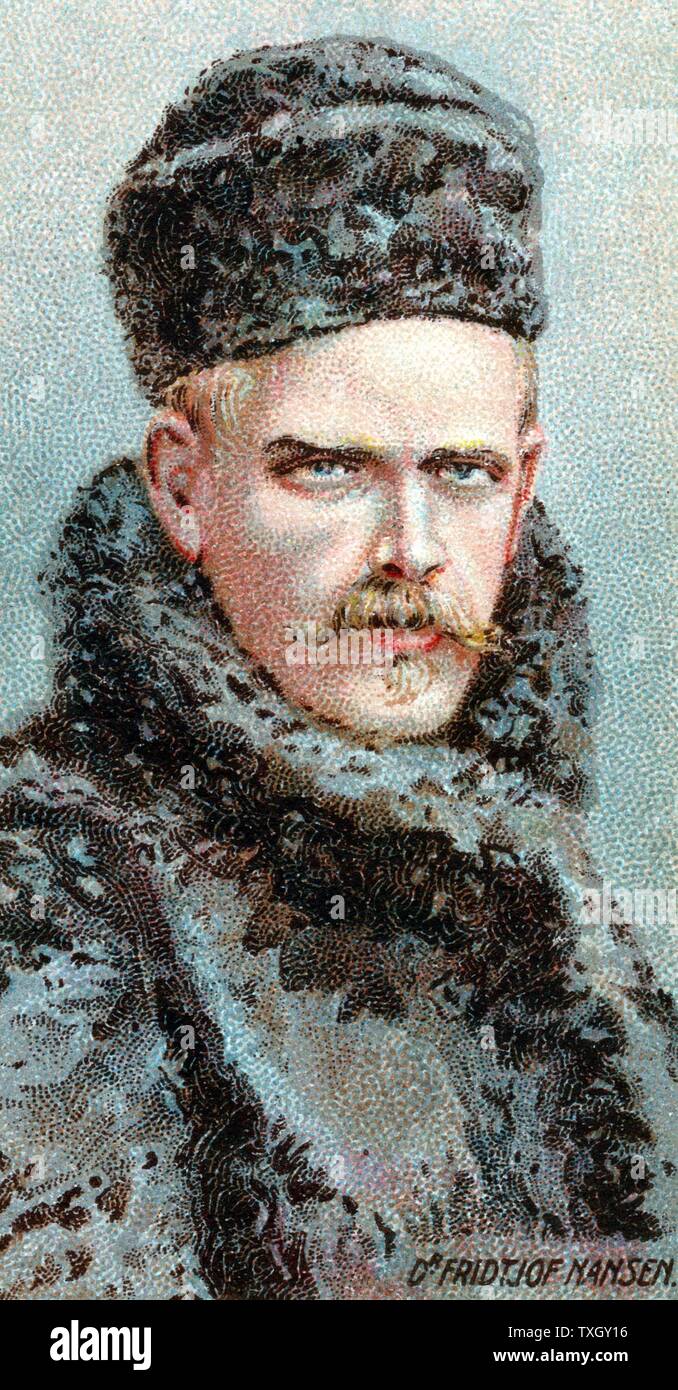 Fridtjof Nansen (1861-1930) der norwegischen Arktis Explorer, Wissenschaftler und Diplomaten Nobelpreis für den Frieden 1920 1915 Chromolithograph Karte Stockfoto