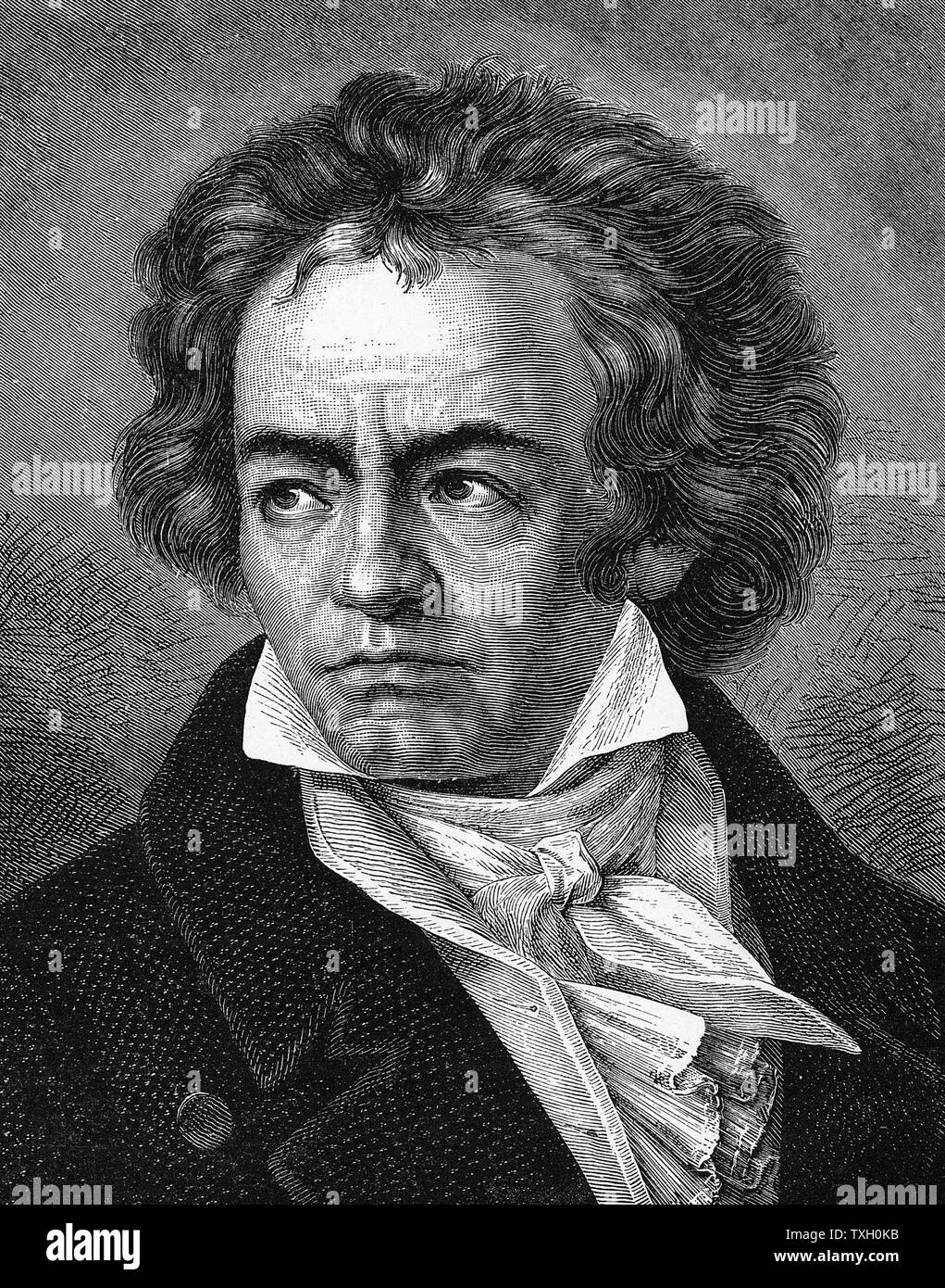 Deutschen Komponisten Ludwig van Beethoven (1770-1827), eine Brücke zwischen klassischen und romantischen Stil. Holzstich Stockfoto