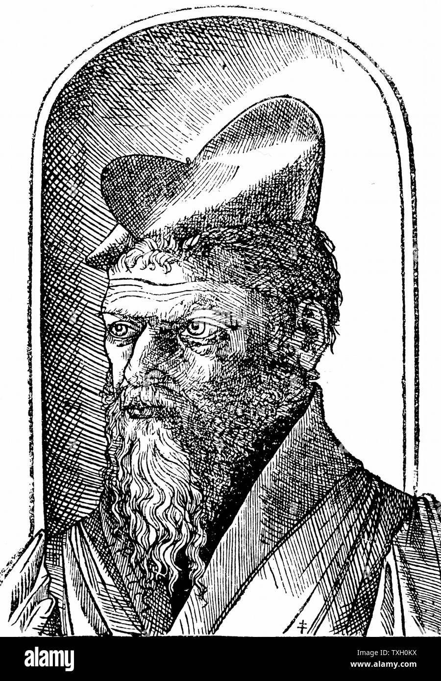 Pierre Belon (1517-64), französischer Naturforscher. Belon im Alter von 36. Holzschnitt Porträt erstmals im Jahre 1553 veröffentlicht. Stockfoto