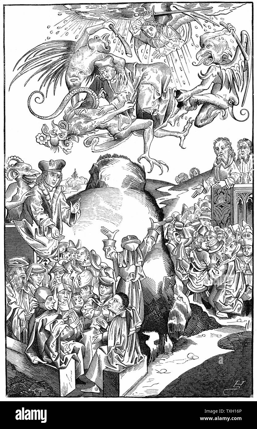 Die Herrschaft des Antichristen: Holzschnitt von Michel Wohlgemuth für Hartmann Schedel "Liber chronicarum mundi" (Chronik) Nürnberg Nürnberg 1493 Stockfoto