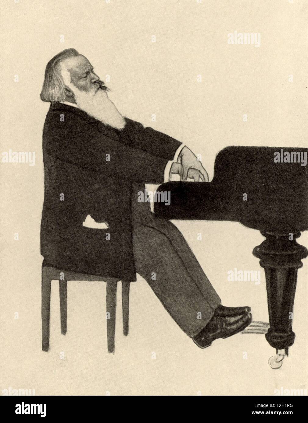 Deutschen Komponisten Johannes Brahms (1833-1897), am Klavier.  Halbton. Stockfoto