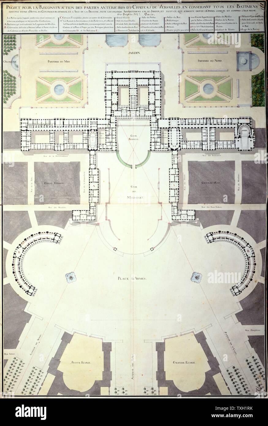 Architektonischen Plan für die Renovierung des Schlosses von Versailles datiert 1780. Stockfoto