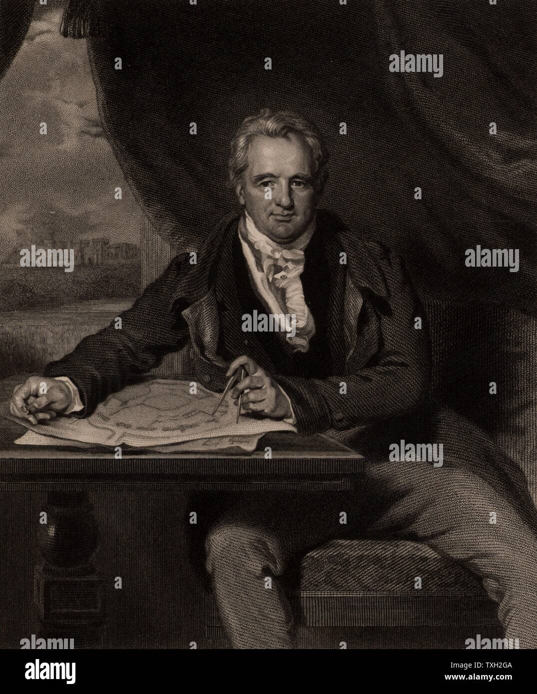 Jeffrey Wyatville, englischer Architekt geboren in Burton-on-Trent, Staffordshire. Die Renovierungen in Durham, Hereford, Lichfield und Salisbury Kathedralen durchgeführt. Unter seinen Kommissionen wurden Änderungen Chatsworth House, Derbyshire (1818-1841), und das Gebäude der St George's Hall, Windsor Castle. Gravur. Stockfoto