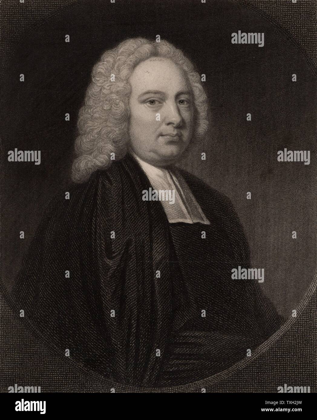 James Bradley (1692-1762), englischer Astronom, geboren in Sherborne, in der Nähe von Cheltenham, Gloucestershire. Ernannt Savilian Professor für Astronomie in Oxford (1721). Als dritte Astronom Royal (1742-1762) folgte er Edmond Halley als Direktor des Royal Greenwich Observatory. Bradley entdeckt die Aberration des Lichts. Von "die Galerie von Porträts, Vol VI, von Charles Knight (London, 1836). Gravur. Stockfoto