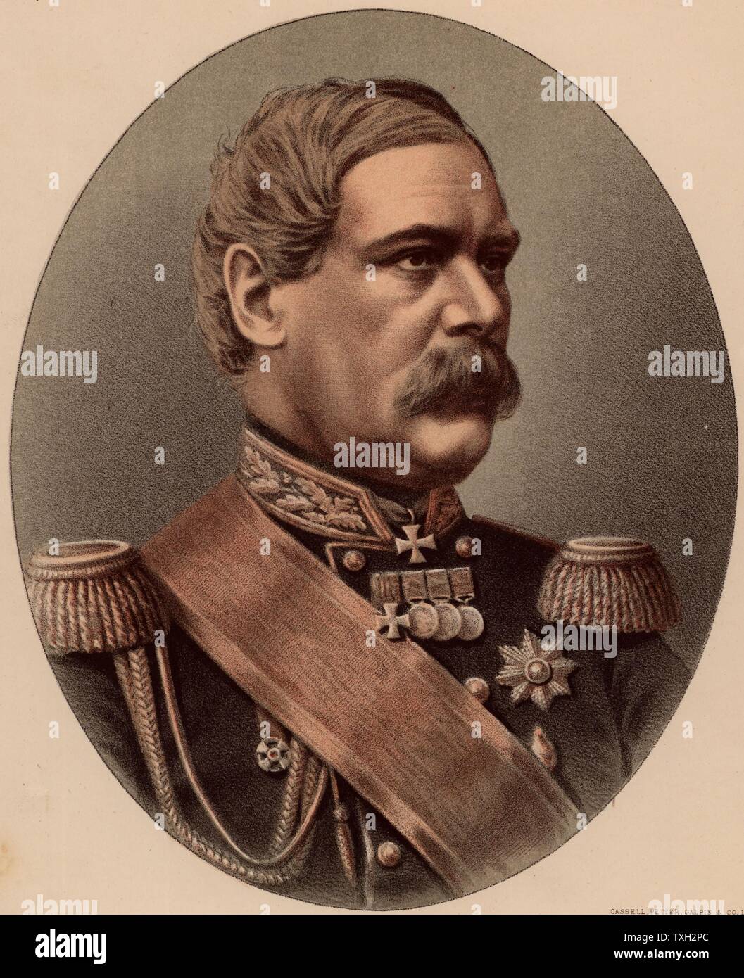 Eduard Iwanowitsch Totleben oder Todleben (1818-1884). Der russische General und militärischer Ingenieur deutscher Abstammung. Die befestigungsanlagen von Sebastopol (Sewastopol) während des Krimkrieges gestärkt (1854-1856). Von "Der moderne Portrait Gallery' (London, c 1880). Getönte Lithographie. Stockfoto