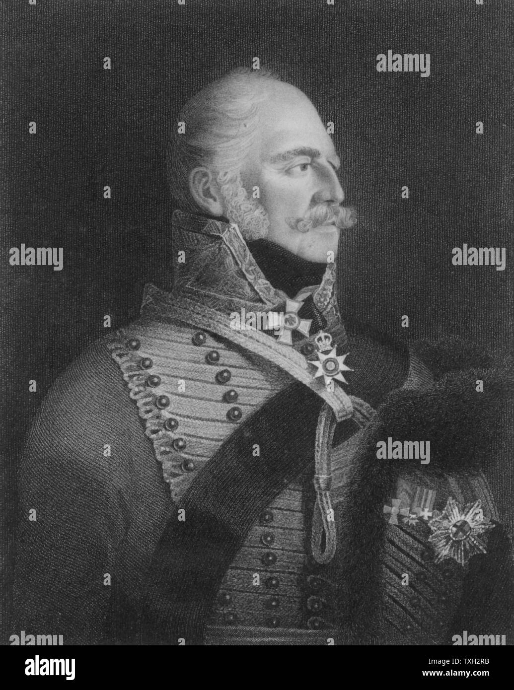 Ernst August, Herzog von Cumberland, König von Hannover (1771-1851), fünfter Sohn von Georg III. von Großbritannien. Nach dem Tod von Wilhelm IV., Victoria ist es gelungen, in Großbritannien aber die Hannoverschen Erbfolge wurde vorbehaltlich der Salischen Gesetz. Als Mann William IV erben, wurde er als König von Hannover Ernst August I. Gravur. Stockfoto