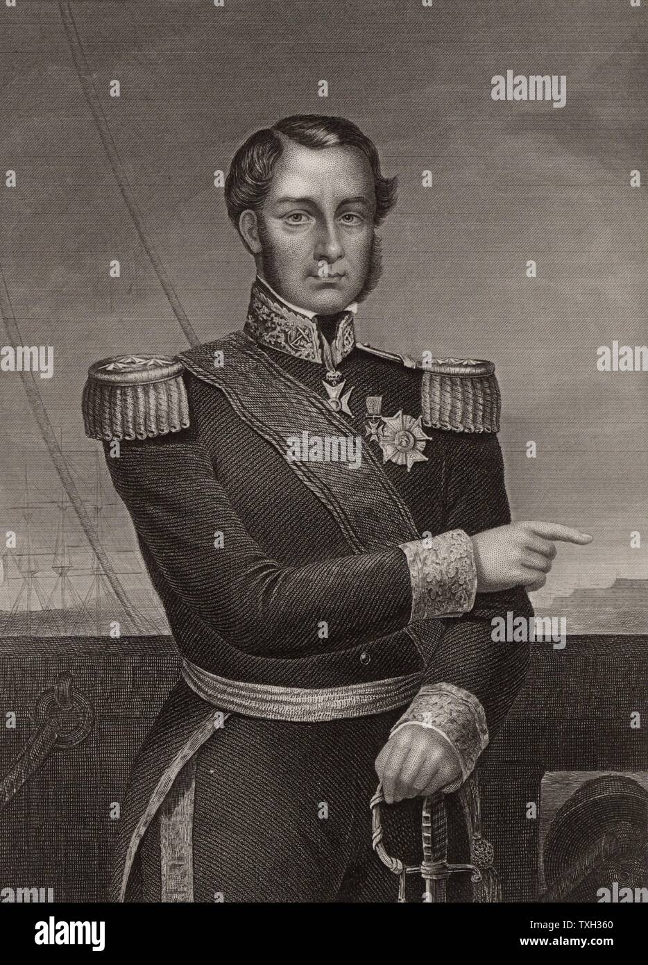 Ferdinand Alphonse Hameln (1796-1864), französischer Admiral. Während des Krimkrieges (Russisch-türkischen) Krieg (1853-1856) er die französische Flotte in Zusammenarbeit mit britischen geboten bei der Bombardierung von Odessa (1854). Gravur. Stockfoto
