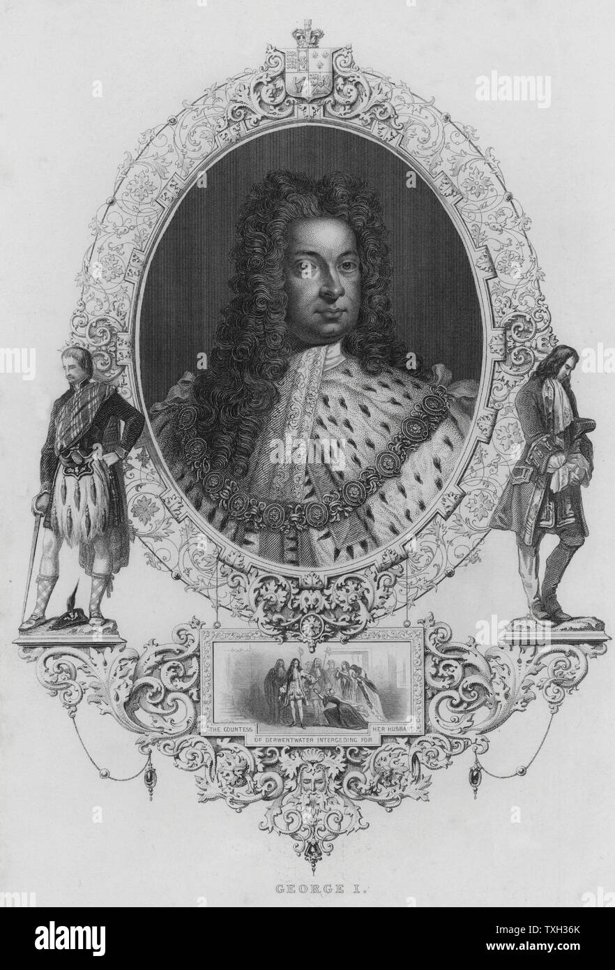 George 1 (1660-1727): König von Großbritannien und Irland von 1714. Kurfürst von Hannover aus dem Jahr 1698. Gravur. Stockfoto
