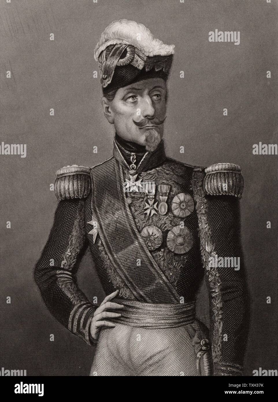 Jacques Le Roy de Saint Arnaud (1796-1854) französische Feldherr. Kriegsminister zu Napoleon III (1851-1854), Marschall von Frankreich; die französischen Streitkräfte während des Krimkrieges (Russisch-türkischen) Krieg geboten. Er starb auf dem Weg nach Hause nach der Schlacht von Alma. Gravur c 1856. Stockfoto