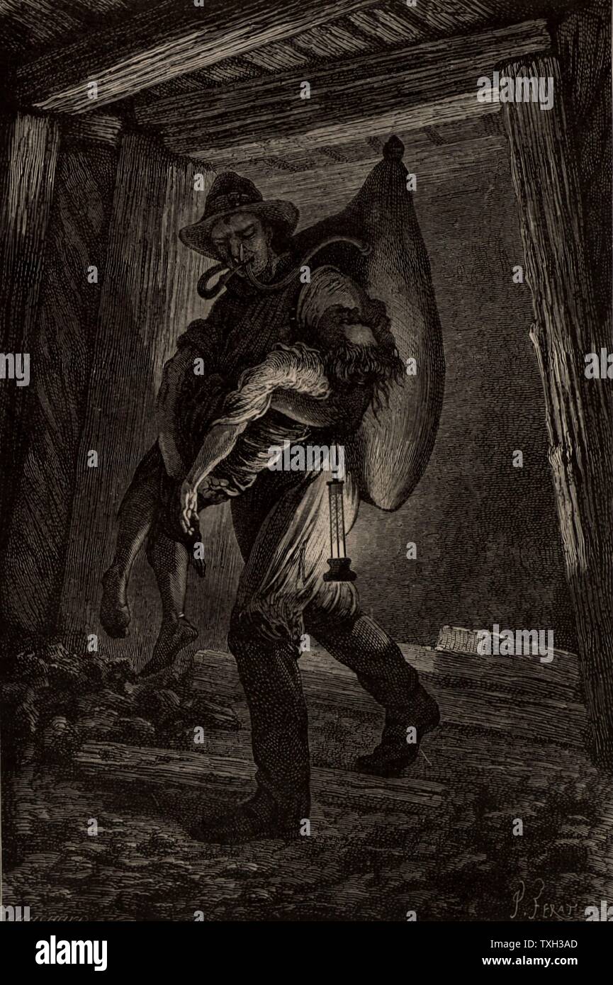 Rettung ein bergmann nach einem Pit Disaster. Der Retter wird mit Hilfe der Atmung Galibert von Apparat. Von "unterirdische Leben; Oder, Bergwerke und Bergleute" von Louis Simonin (London, 1869). Holzstich. Stockfoto Rettung ein bergmann nach einem Pit Disaster. Der Retter wird mit Hilfe der Atmung Galibert von Apparat. Von "unterirdische Leben; Oder, Bergwerke und Bergleute" von Louis Simonin (London, 1869). Holzstich. Stockfoto