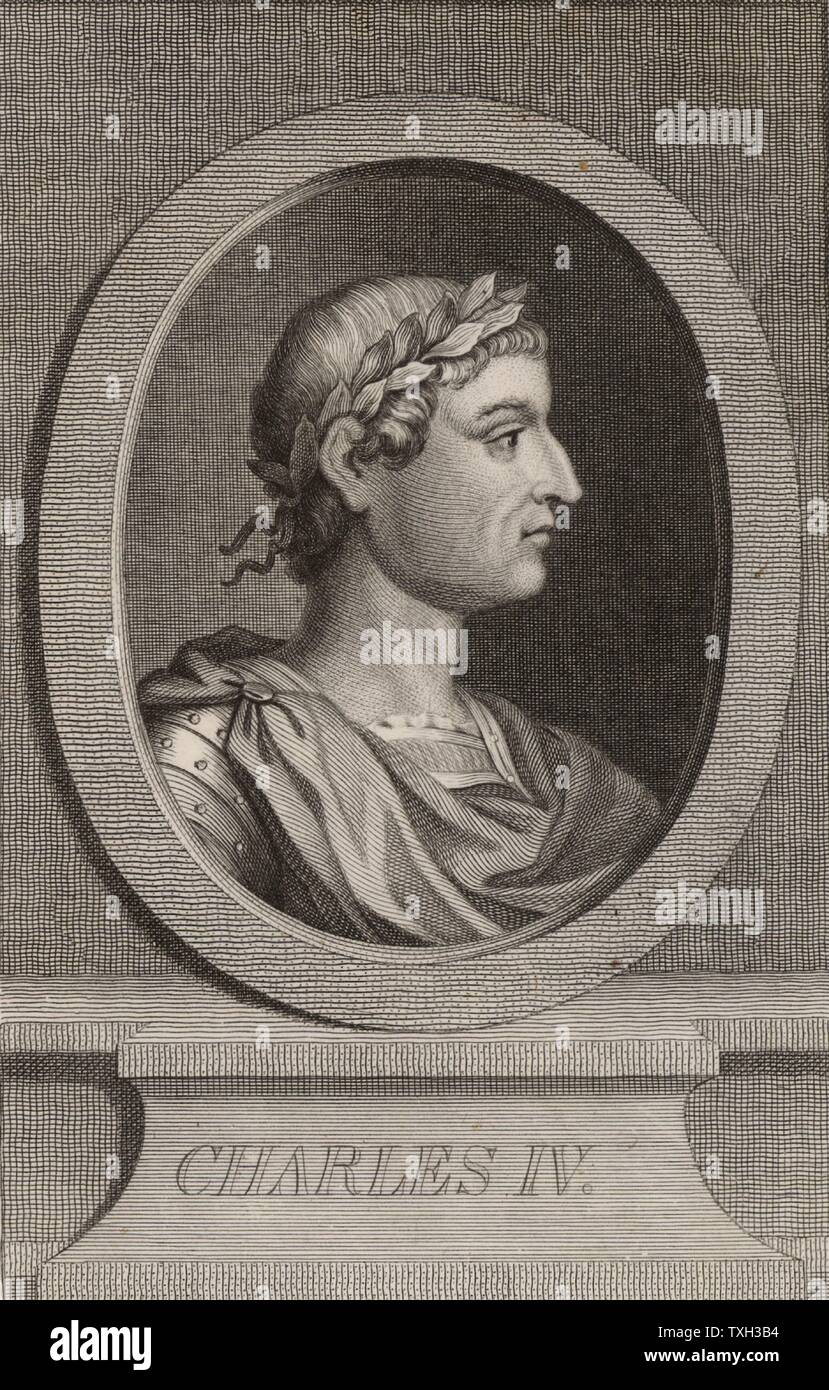 Karl IV. die Messe (1294-1328) König von Frankreich ab 1322, und Karl von Navarra, letzte der Dynastie der Kapetinger. Kupferstich 1793. Stockfoto