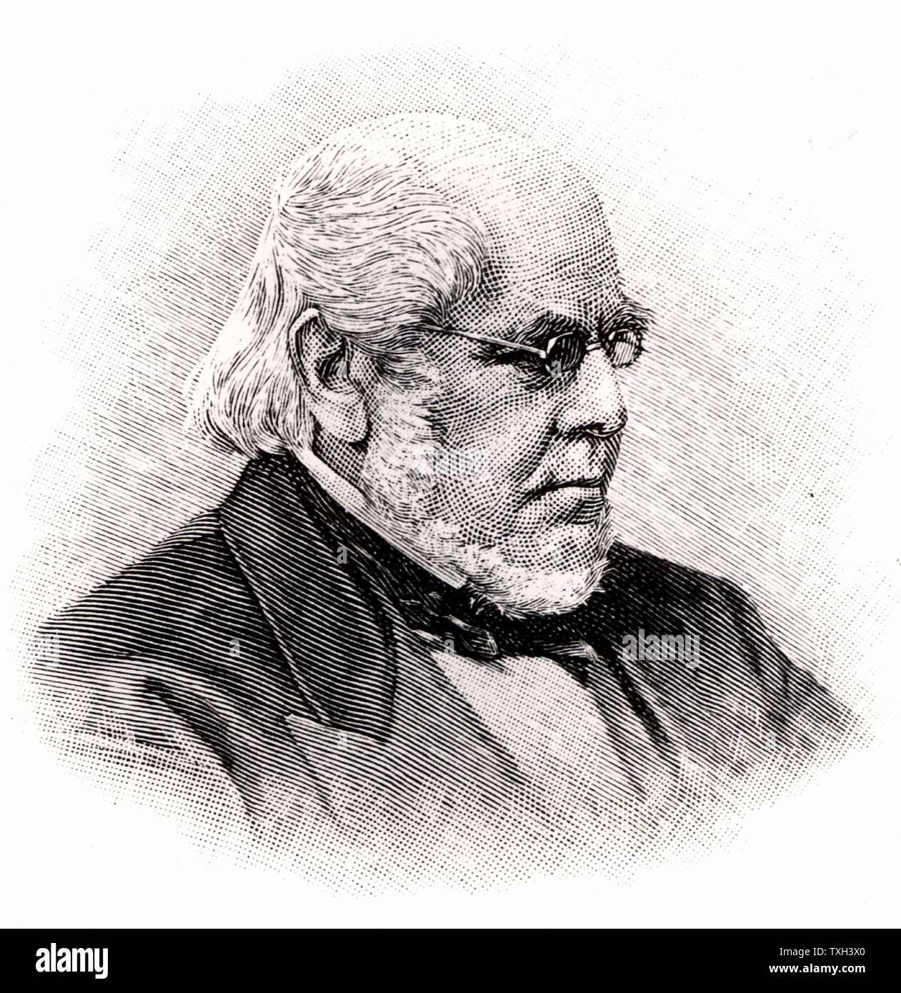 Horatio Allen (1802-1889) amerikanischer Ingenieur und Eisenbahnpionier. In der Gestaltung der Erie Canal unterstützt. Im Jahre 1828 wurde er nach England geschickt Dampflokomotiven in meine Bahn zu studieren. Er versendet vier demontiert Lokomotiven an die Vereinigten Staaten und 1829 fuhr die "tourbridge Lion' entlang der 16 km langen Strecke zwischen Honedale und Carbondale, Pennsylvania. Gravur von "Die Eisenbahn von Amerika". London, 1890. Stockfoto