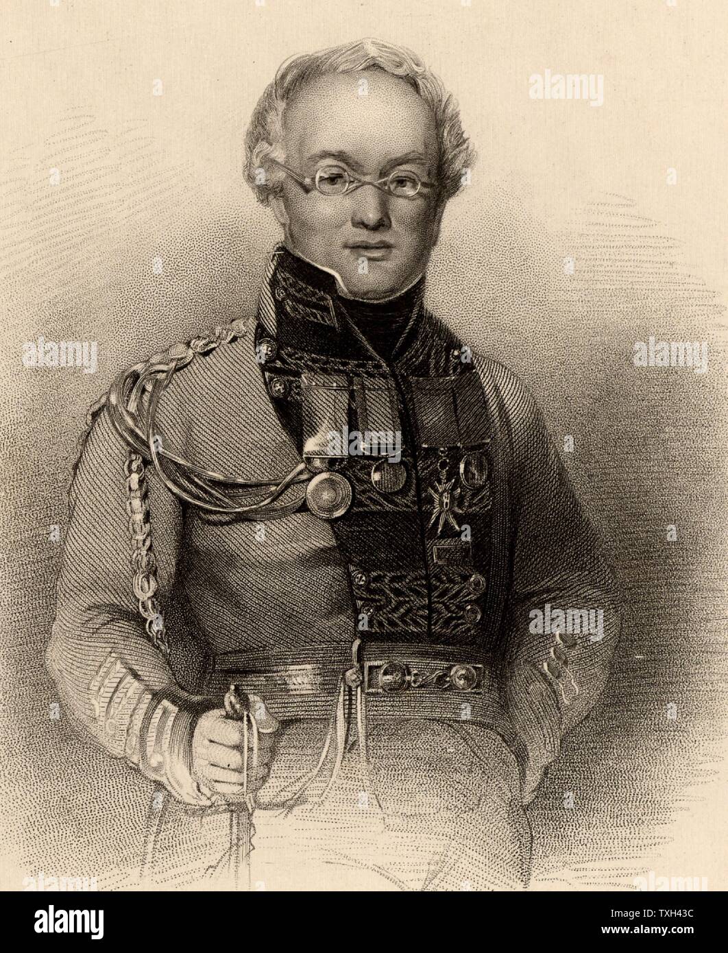 David Stewart von Garth (1772-1829) Schottischer Soldat und Autor. Der 42nd Highlanders 1787 eingetragen. Schlecht an der Schlacht von Alexandria (aboukir) im Jahr 1801, als die Briten besiegt das Französische verwundet. Generalmajor im Jahr 1825 erstellt. Als er starb, war er als Gouverneur von St. Lucia. Thema der "Skizzen ... des Highlanders von Schottland: Mit Details der Wehrpflicht Der Highland Regimenter" (1822). Gravur von 'ein Biographisches Lexikon der hervorragenden Schotten" von Thomas Thomson (1870). Stockfoto