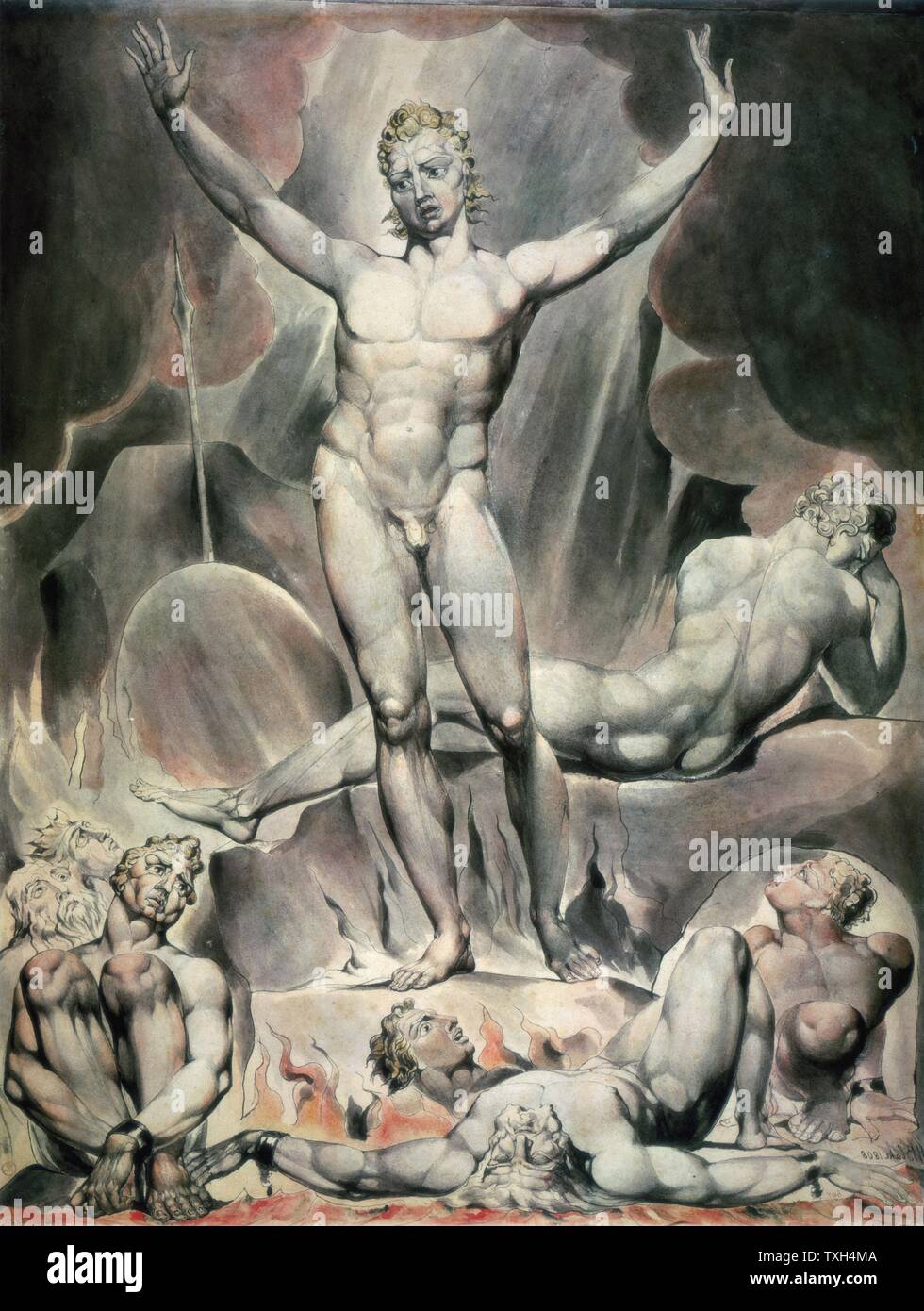 William Blake English School Satan Ausbildung die rebellischen Engel Aquarell Stockfoto