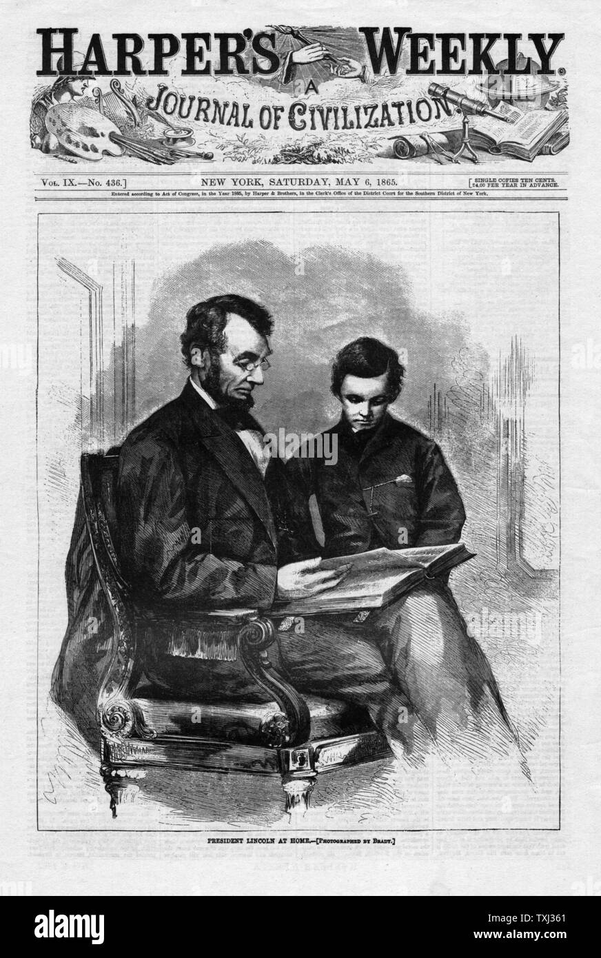 1865 Harper's Weekly Vorderseite Präsident Abraham Lincoln Stockfoto