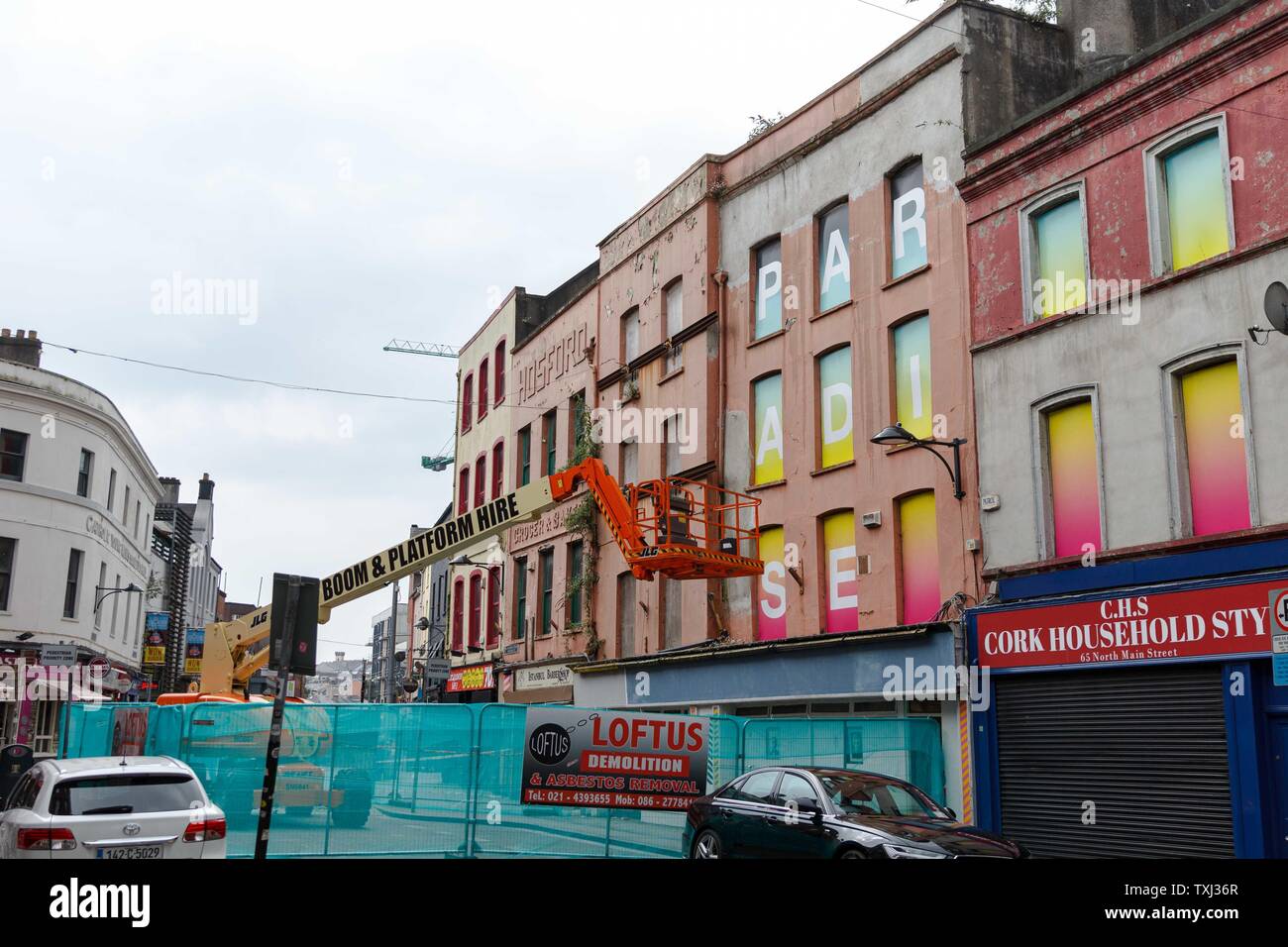 Cork, Irland, 25. Juni 2019. Gebäude auf North Main Street, Cork City, abgerissen werden. Credit: Damian Coleman. Stockfoto