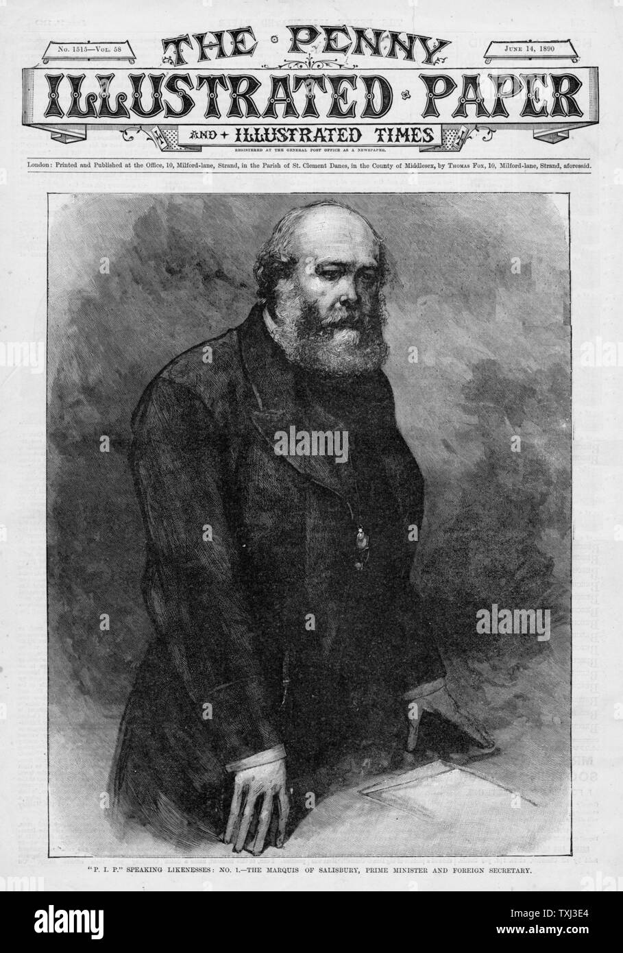 1890 Penny illustrierte Papier Vorderseite Marquis von Salisbury und Außenminister Stockfoto