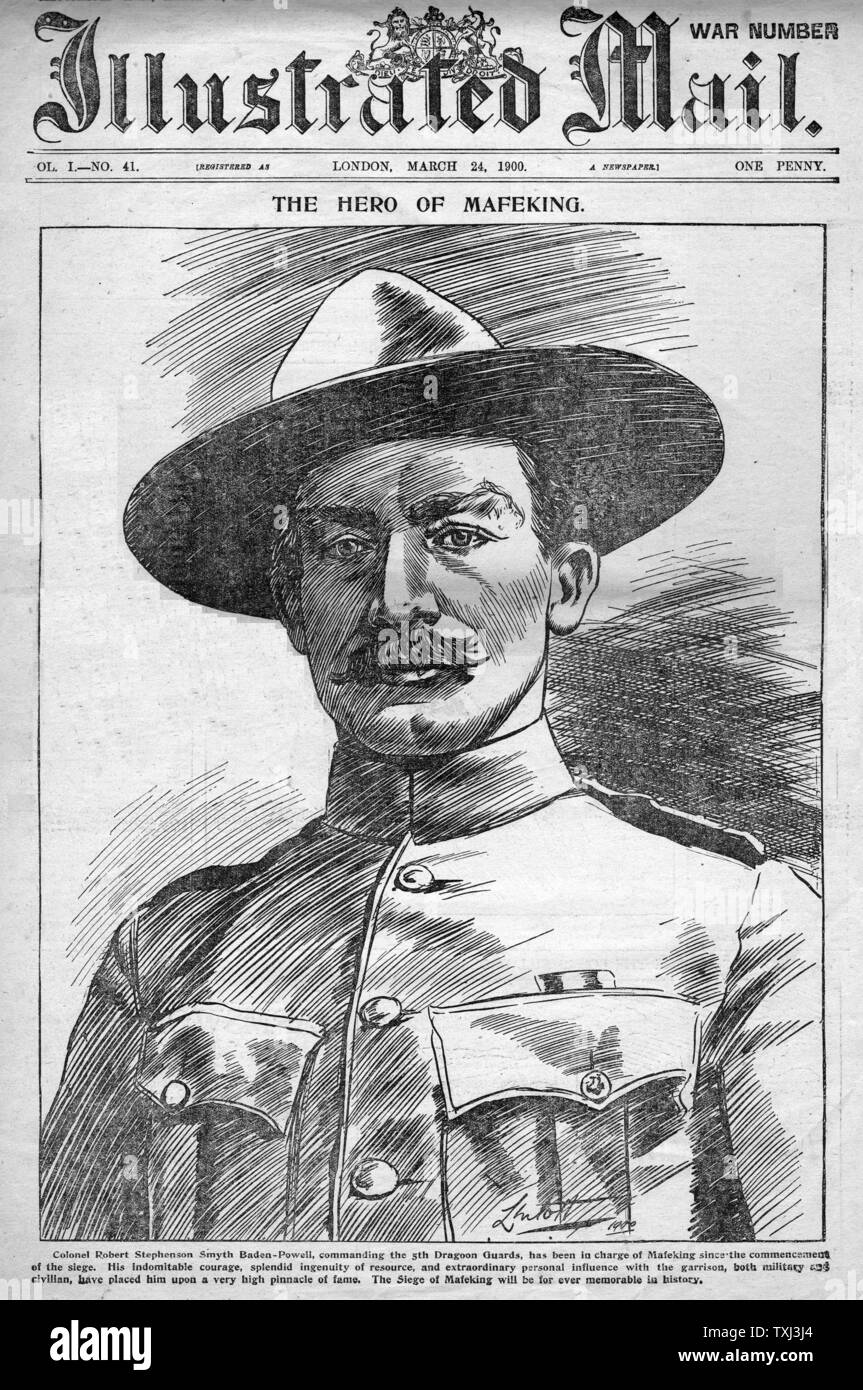 1900 illustrierte Mail Startseite Berichterstattung Lord Baden-Powell (Oberst) Entlastung von mafeking Burenkrieg Stockfoto