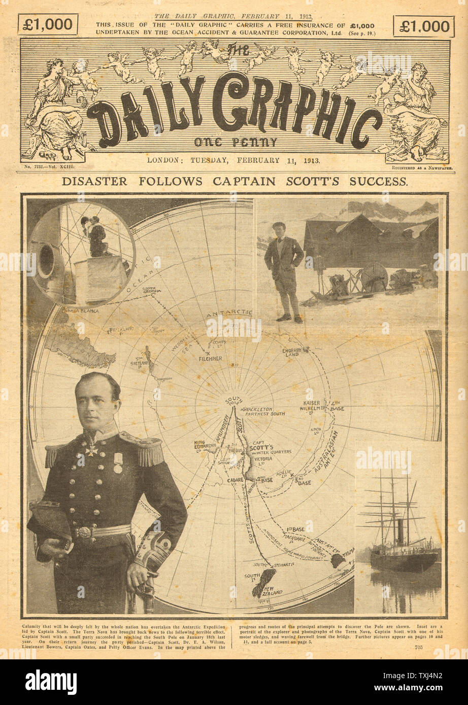 1913 tägliche graphische Startseite Scott Expedition Captain Scott Stockfoto