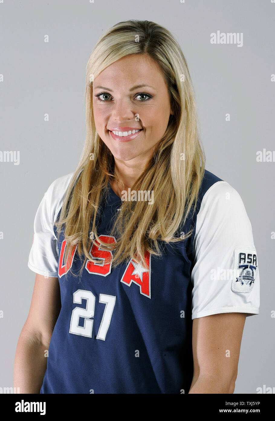 Softball - Layer Jennie Finch posiert für ein Portrait an der 2008 US-olympischen Team Media Summit am 14. April 2008. (UPI Foto/Brian Kersey) Stockfoto