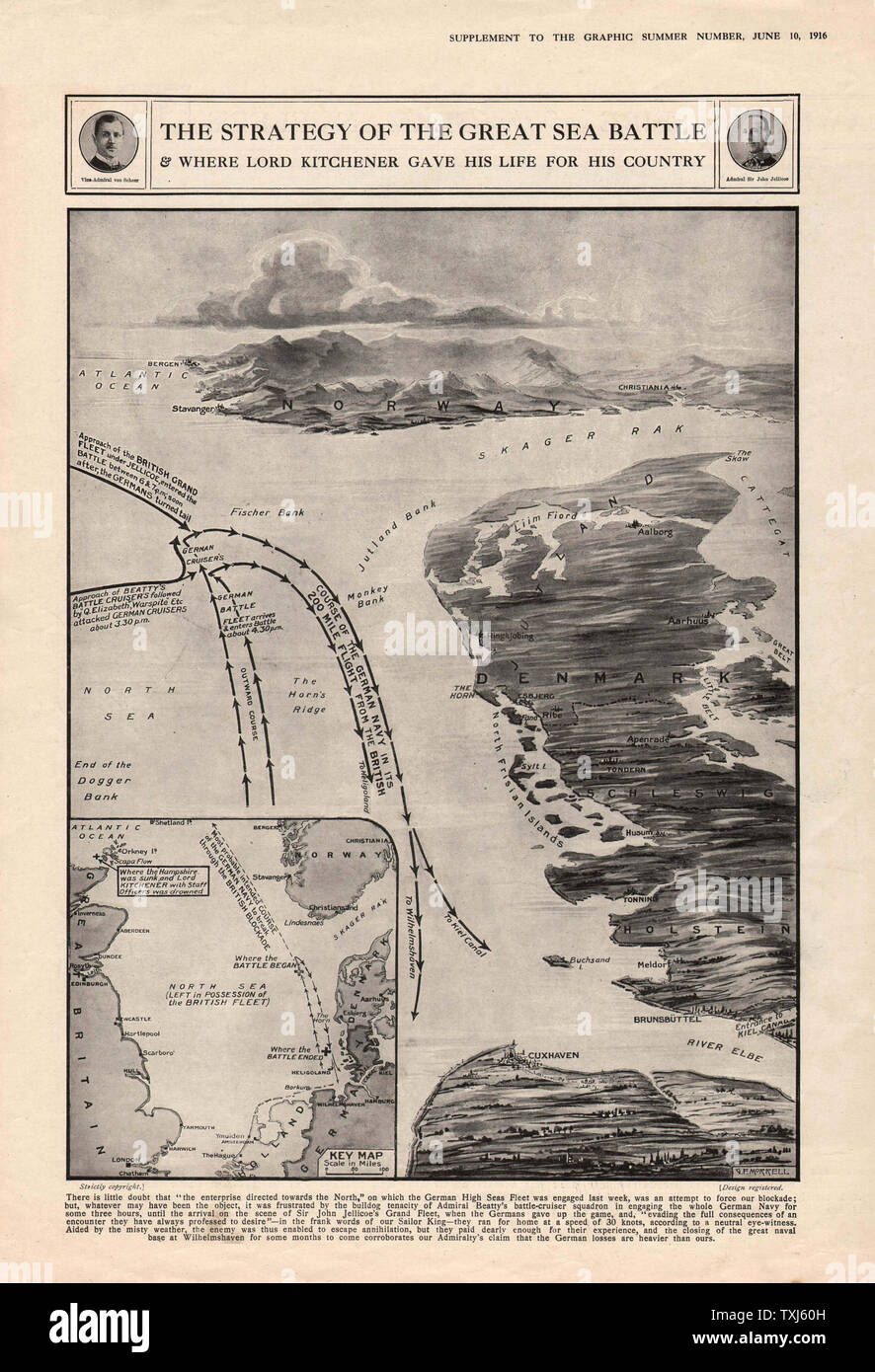 1916 Die Grafik Titelseite Schlacht von Jütland Stockfoto