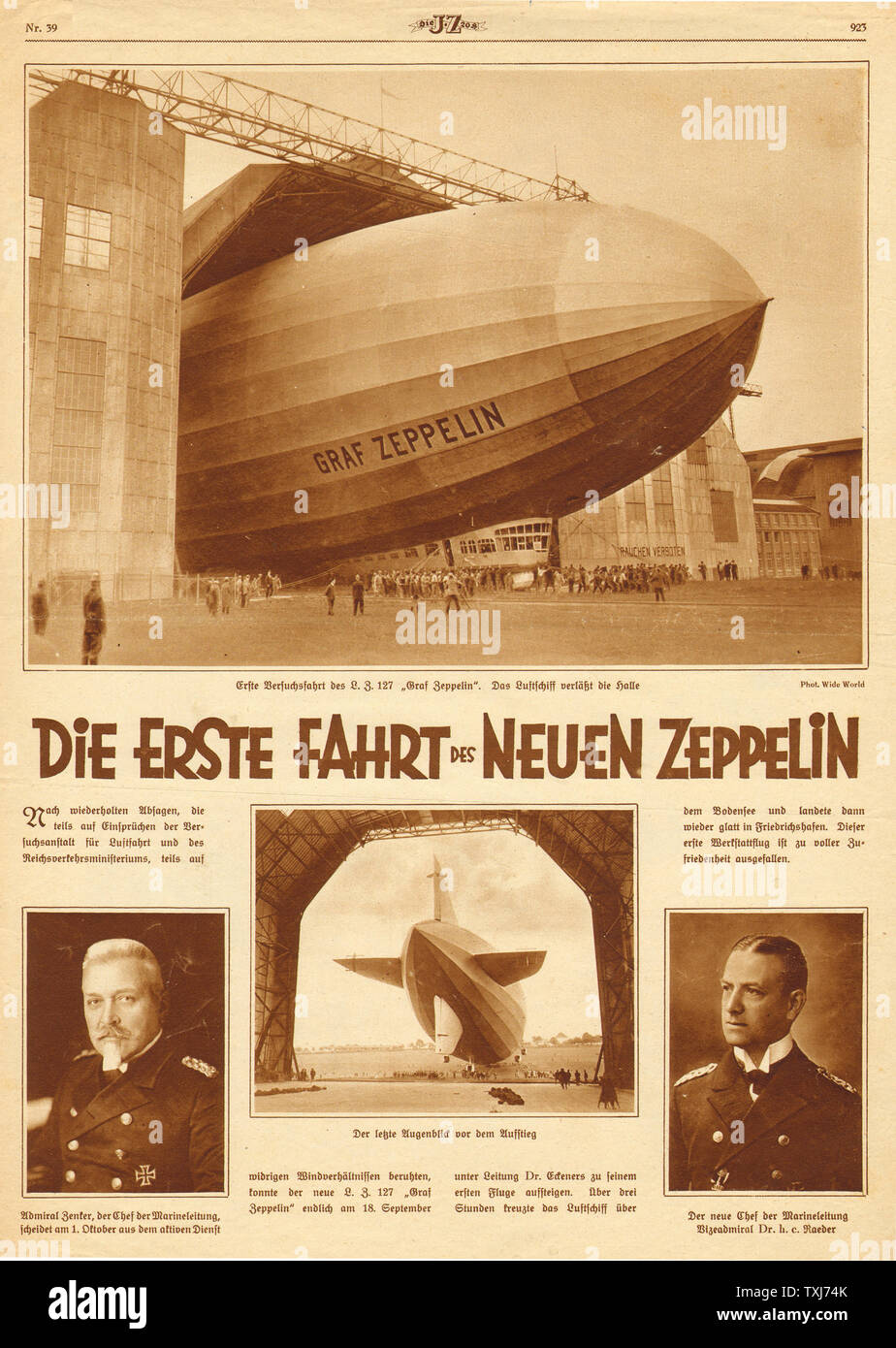 1928 Illustrierte Zeitung Graf Zeppelin Jungfernflug Stockfoto